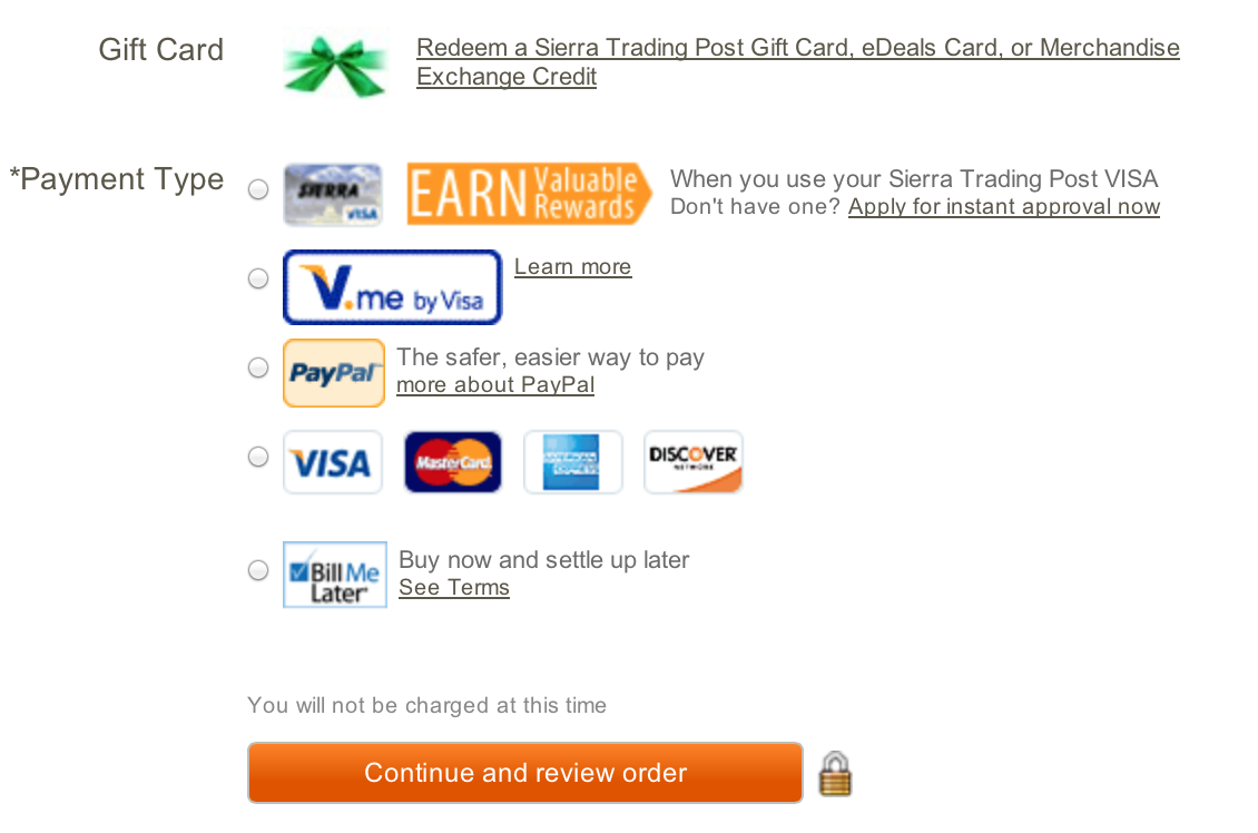 sierra trading post multiple payment options